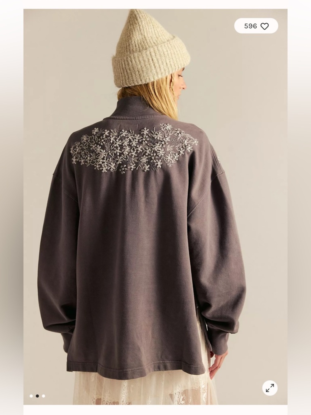 Free People Washed Charcoal Floral Yoke Pullover - Picture 2 of 10